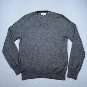 Jack Spade Bleecker Sweater Mens Medium Gray Wool V Neck Knit Pullover Classic